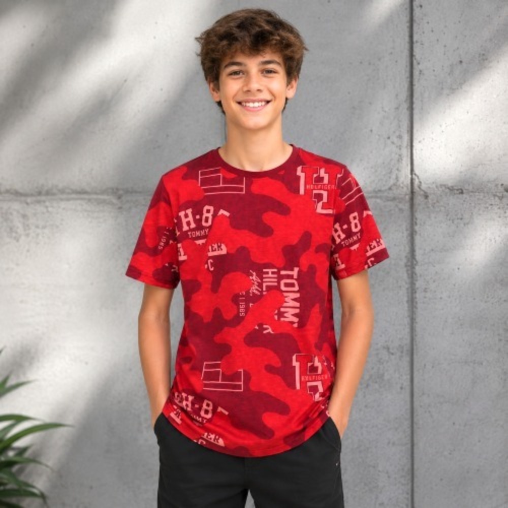 Tommy Hilfiger City Camo Graphic Tee Boys Size L 16-18 Rogue Cotton